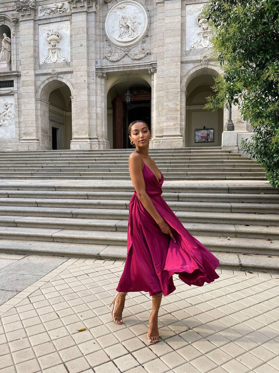 Fuchsia Midi Silk Dress