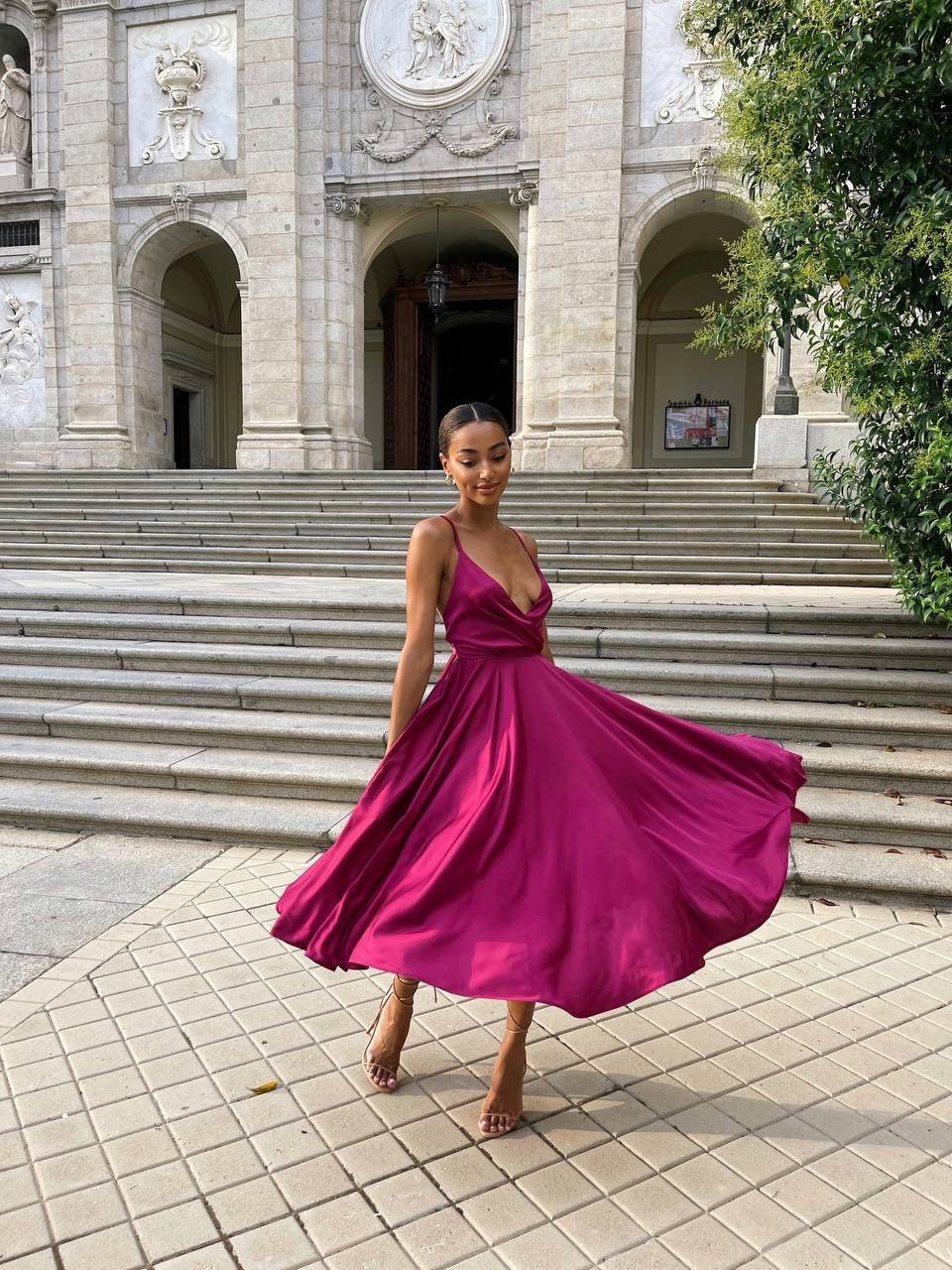 Fuchsia Midi Silk Dress