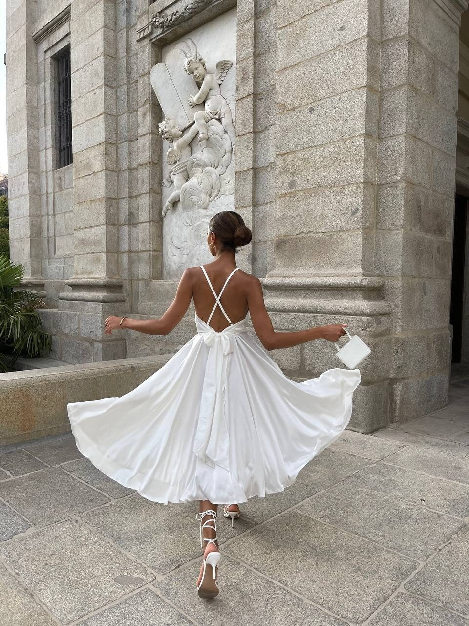 Backless Midi Silk Dress XS / White Backless Midi Silk Dress XS / White