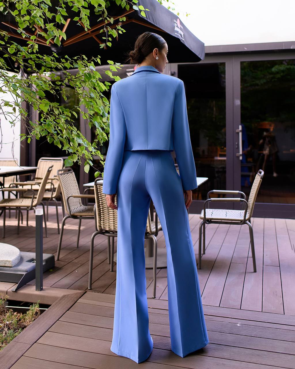 Cropped Single Breasted Blazer+ Wide Leg Slit Pants