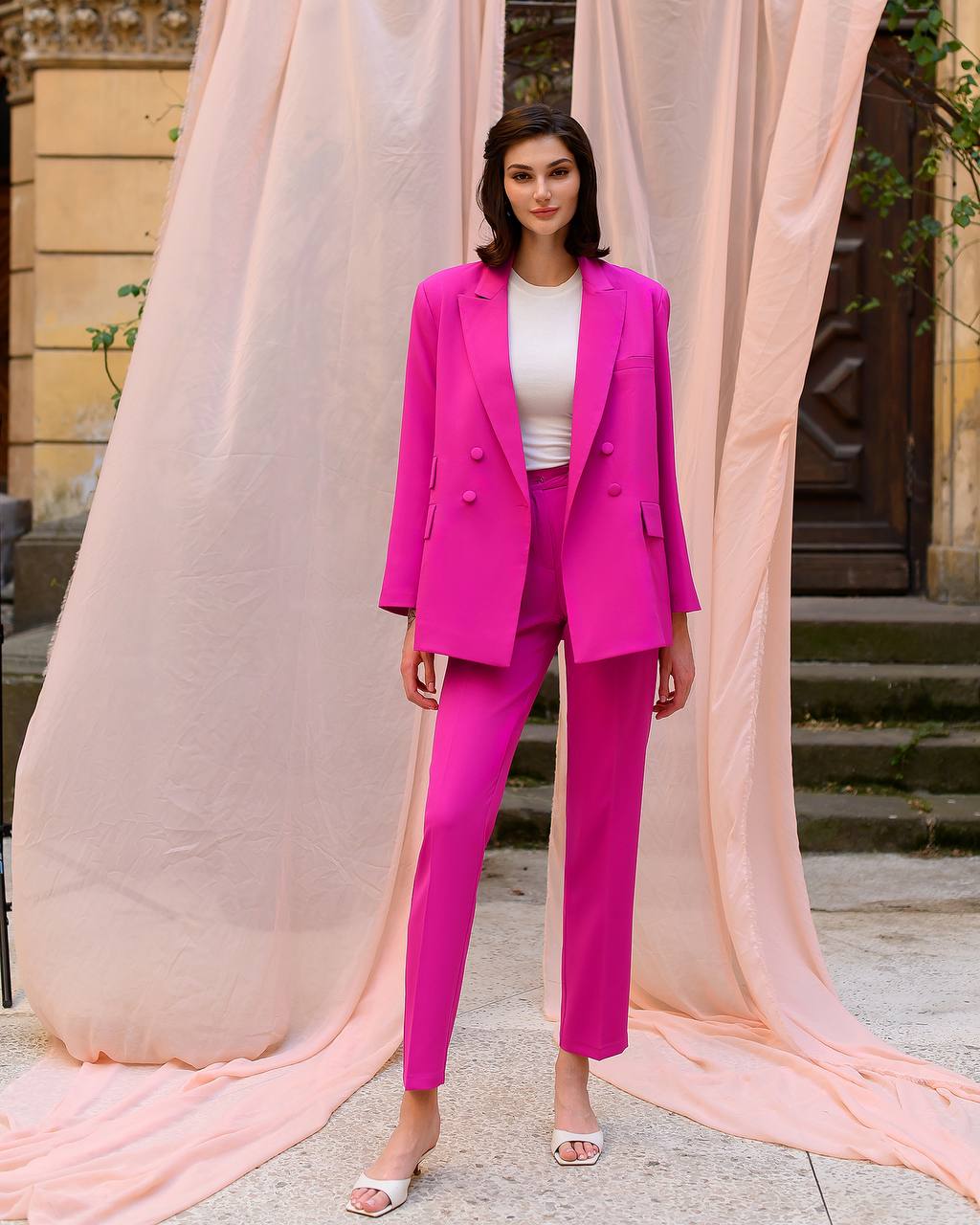 Oversized Blazer+High Waist Straight Pants