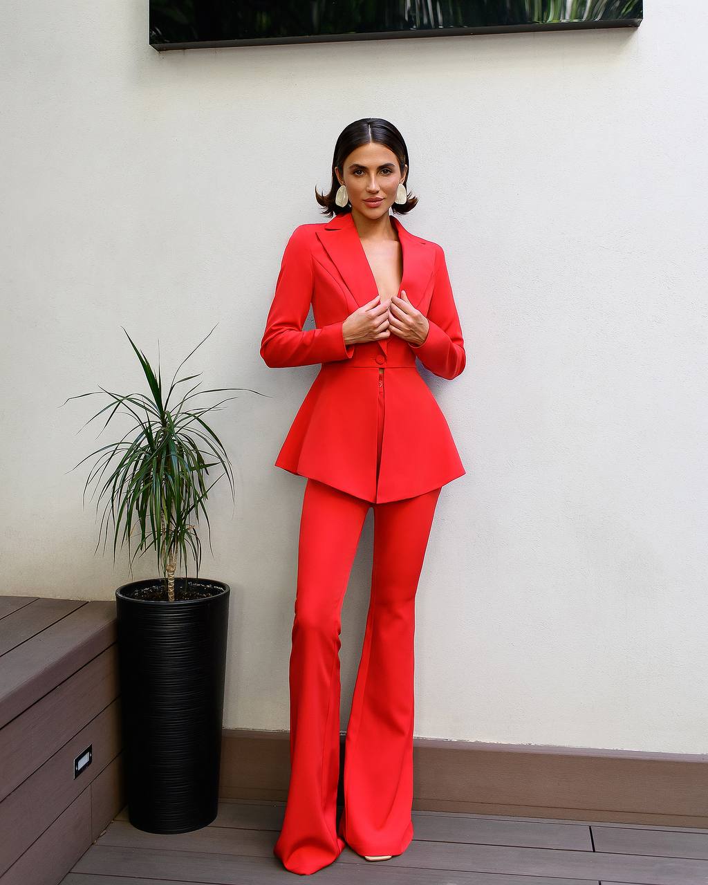 Two Piece Suit|Peplum Blazer+Bell Bottoms L / Red Two Piece Suit|Peplum Blazer+Bell Bottoms L / Red