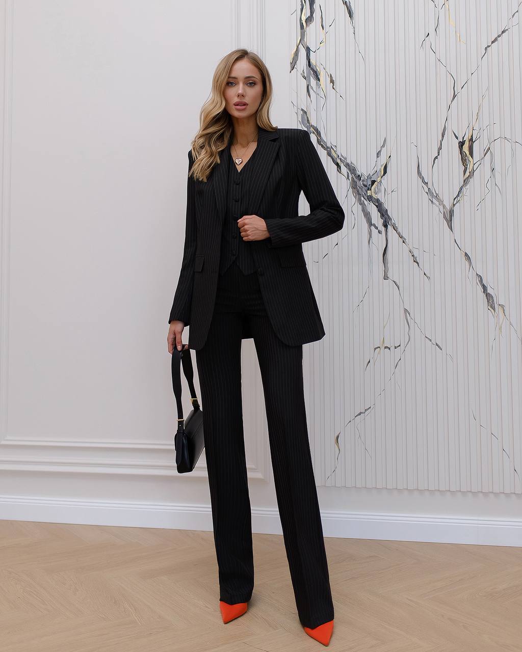 Three Piece Striped Pantsuit| Blazer+Vest+Pants