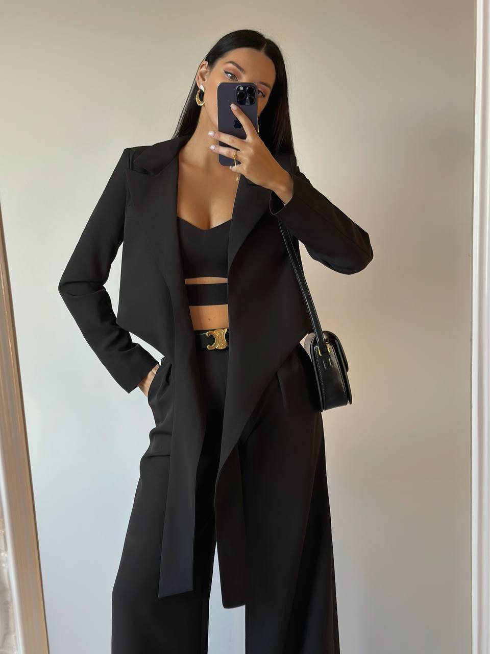 Wrap Cropped Blazer+Top+Wide Leg Pants