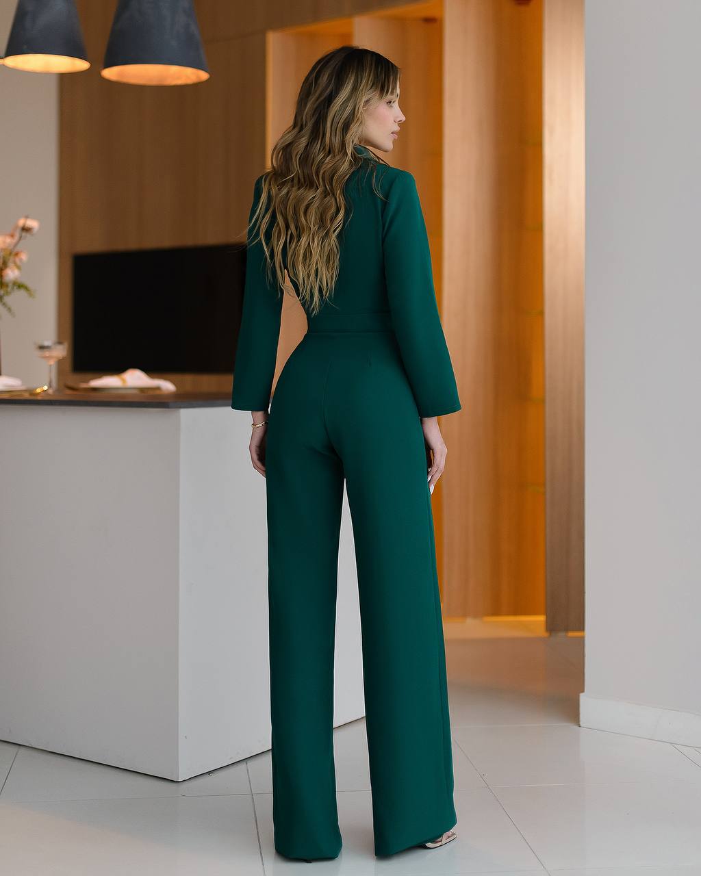 V-Neck Long Sleeve Wide Leg Jumpsuit