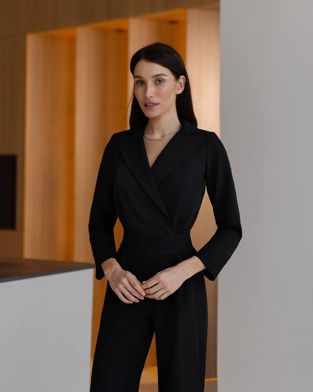 V- Neck Long Sleeve Wide Leg Jumpsuit