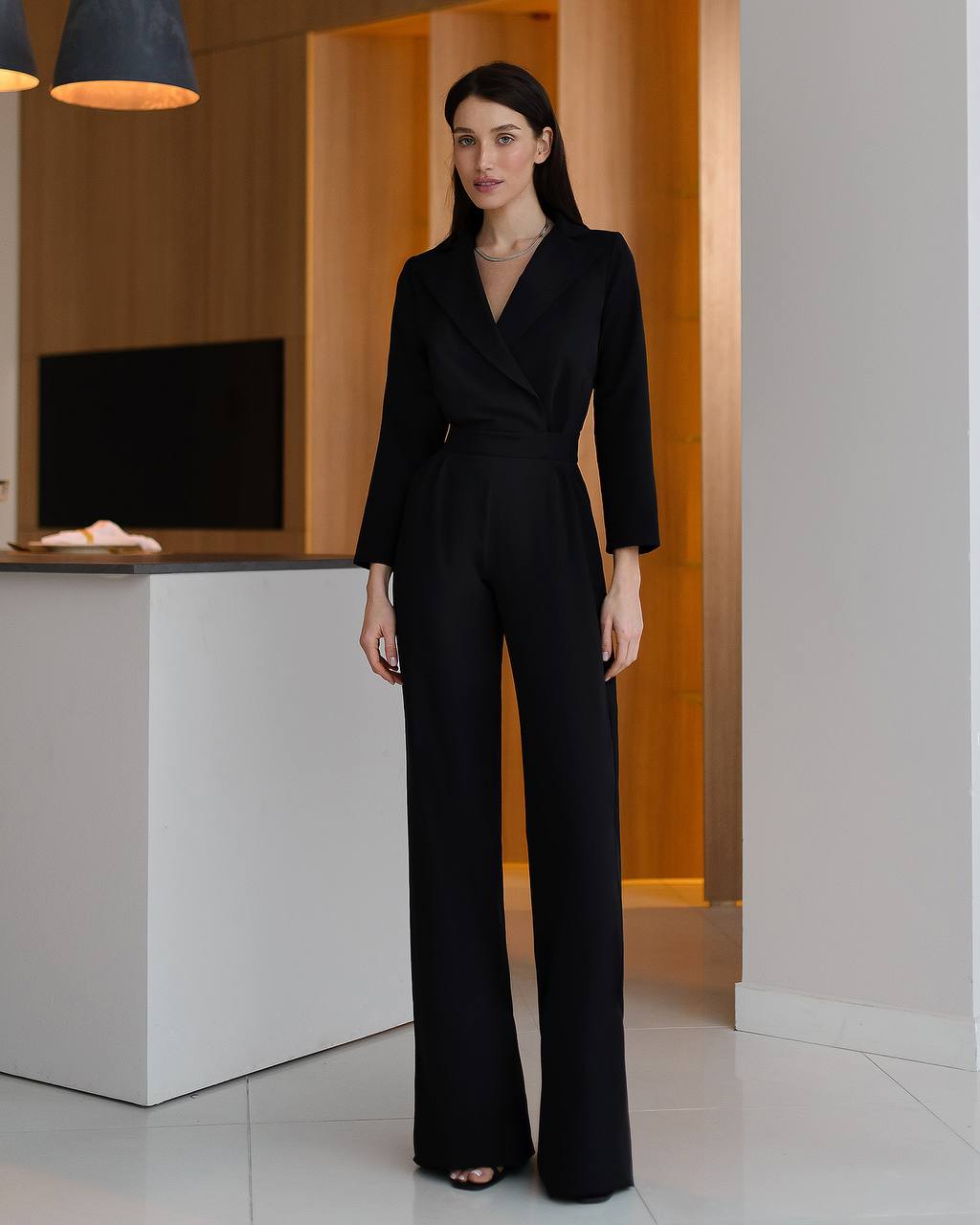 V- Neck Long Sleeve Wide Leg Jumpsuit