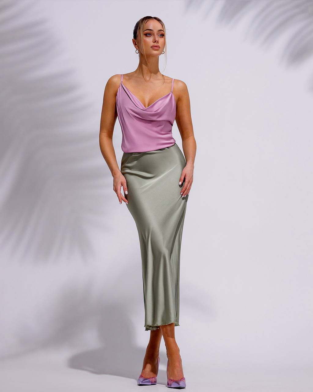 Olive a-line midi silk skirt