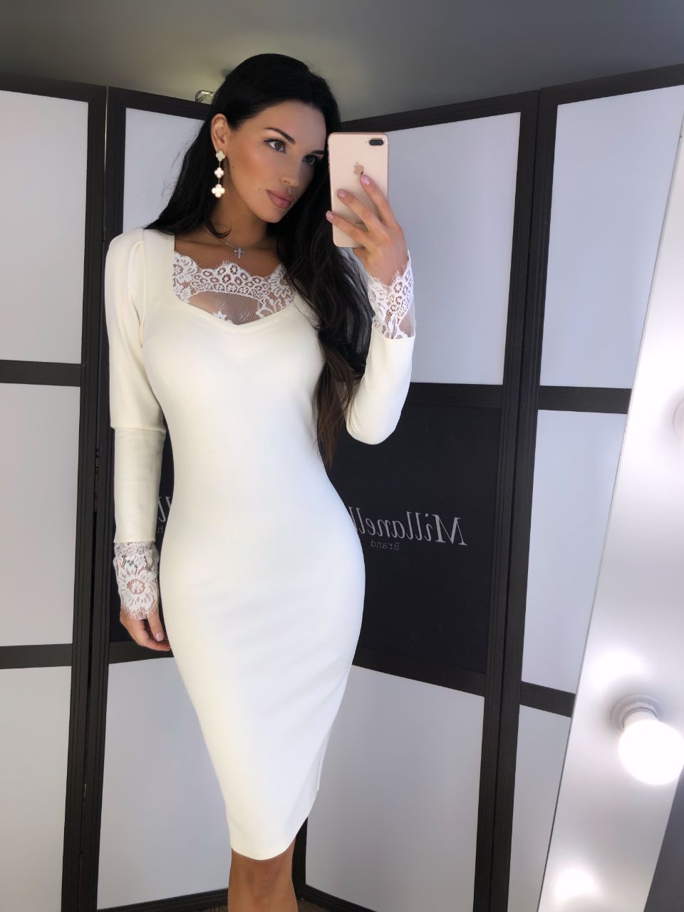 Body Сon Midi Dress with Lace Inserts