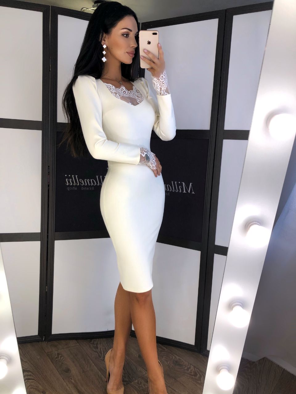 Body Сon Midi Dress with Lace Inserts