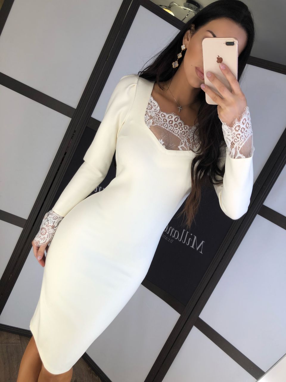 Body Сon Midi Dress with Lace Inserts