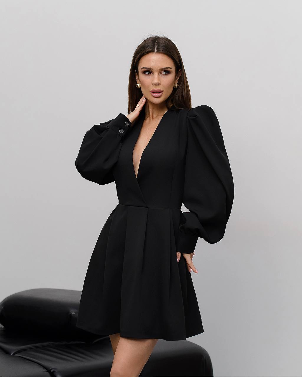 Black Mini  Dress with Puff Sleeve