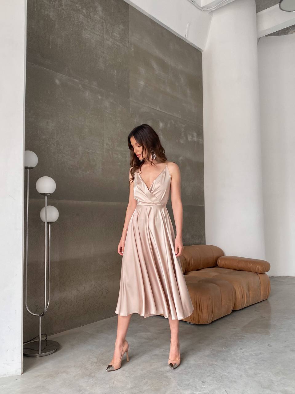 Beige Open Back Midi Dress