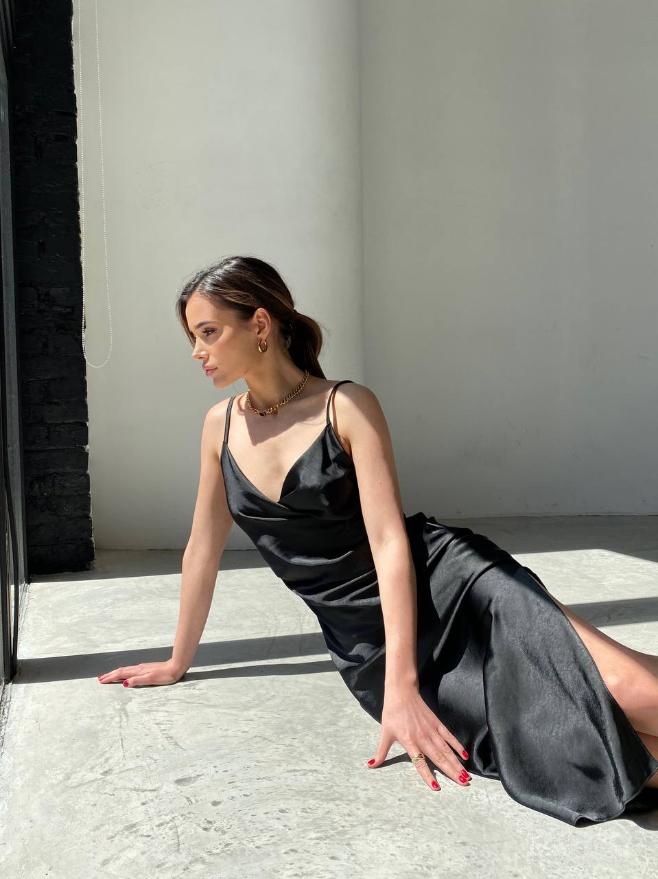 Black Slip Midi Dress