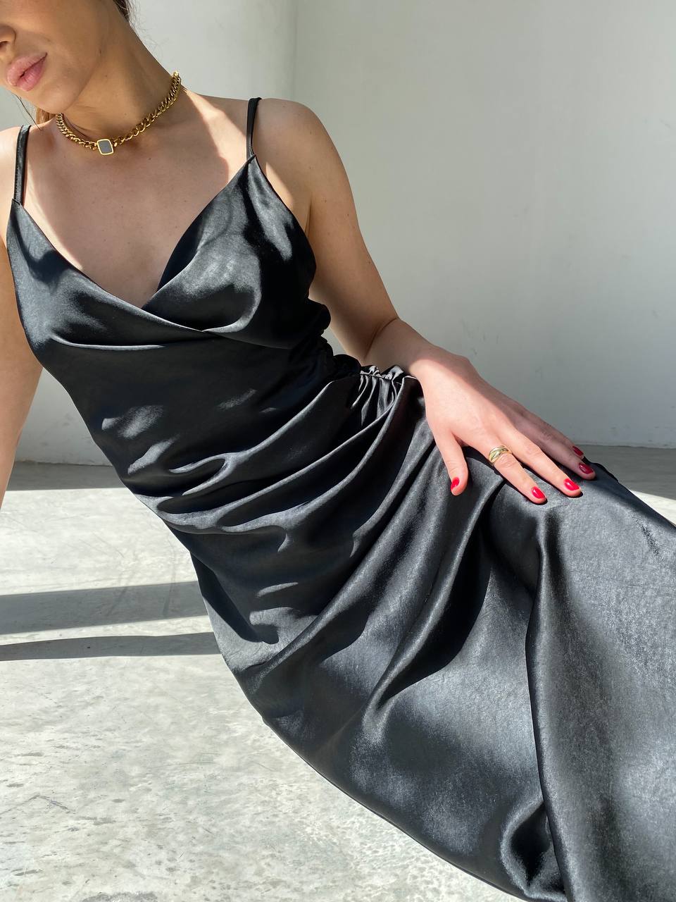 Black Slip Midi Dress