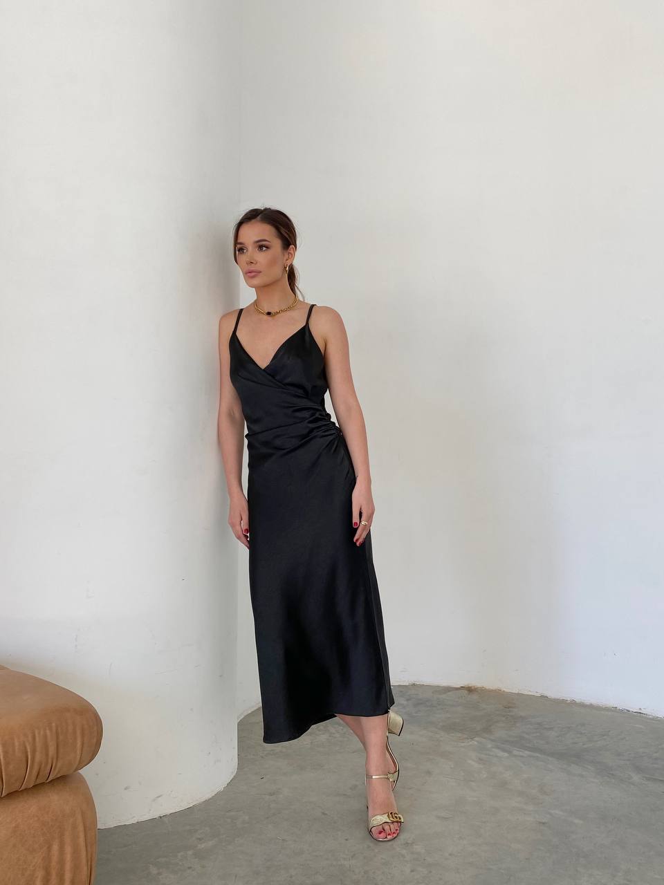 Black Slip Midi Dress