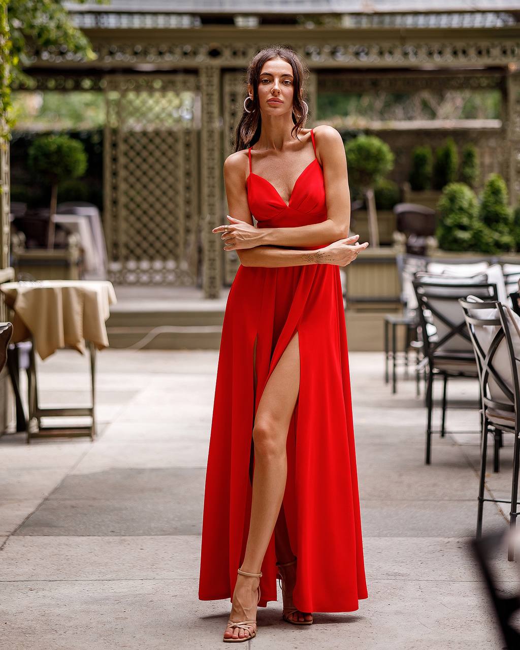 Red Maxi Dress with Open Back and Side Slit