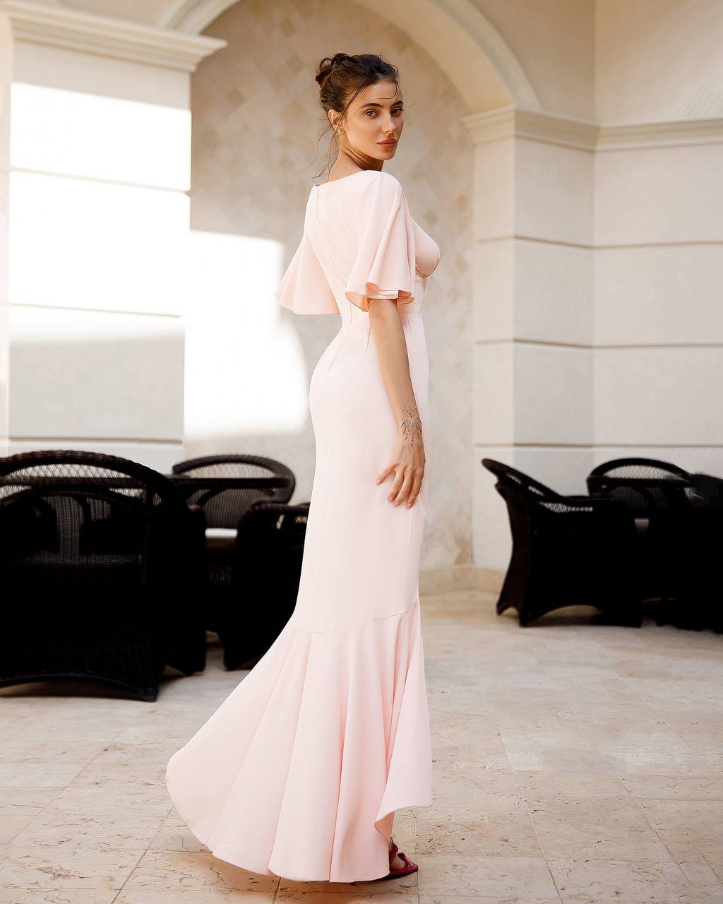 Light Pink Maxi Dress with Short Sleeves