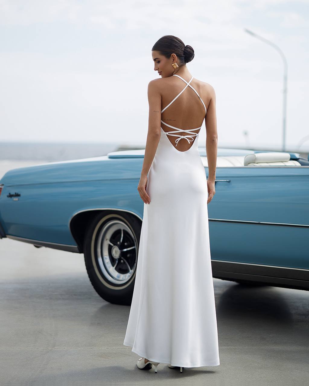 White Cross Back Strap Maxi Dress