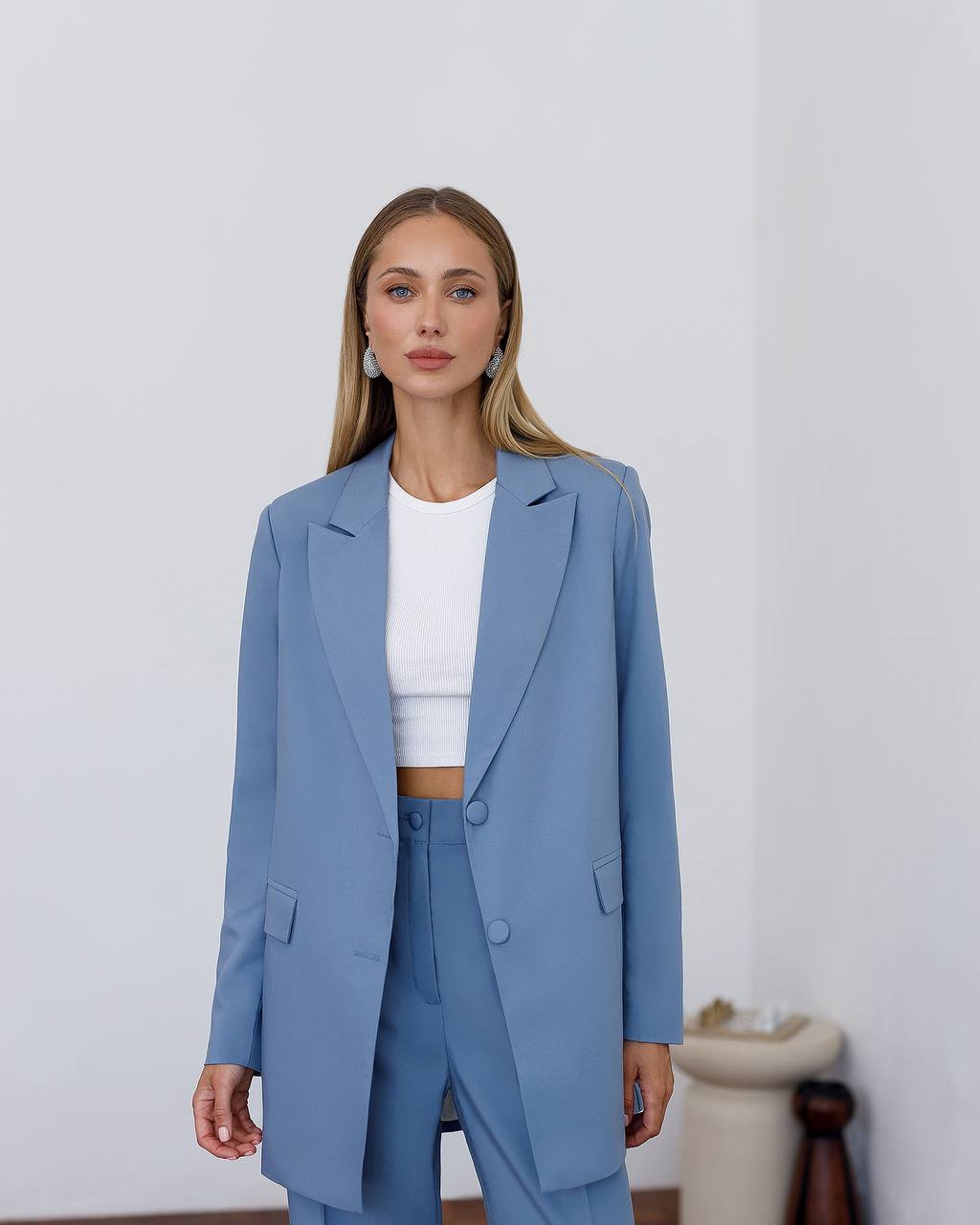 Zweiteiliger Hosenanzug|Eleganter Blazer+Hose mit weitem Bein 