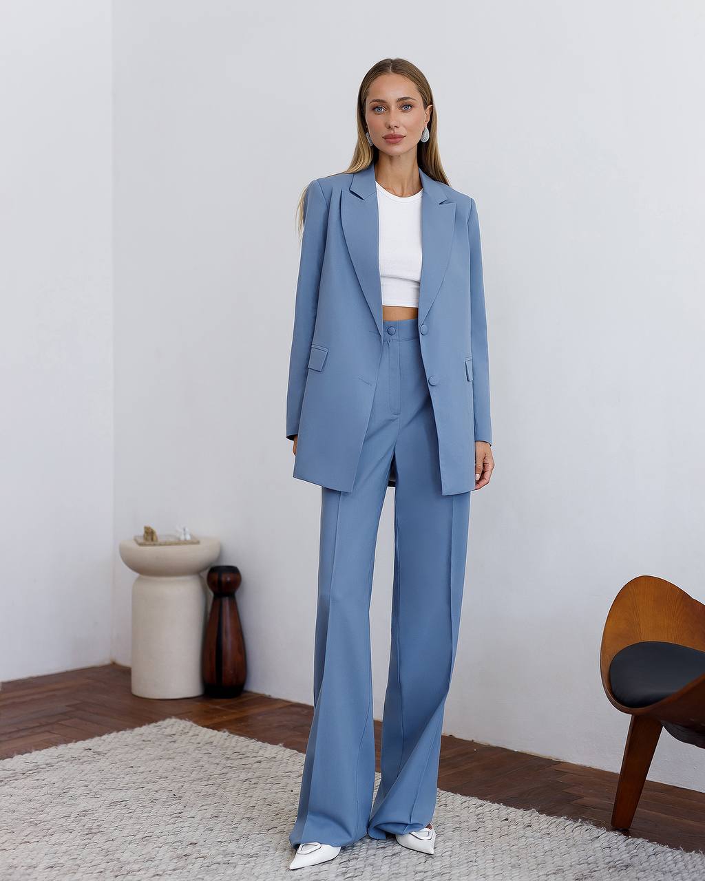 Zweiteiliger Hosenanzug|Eleganter Blazer+Hose mit weitem Bein 