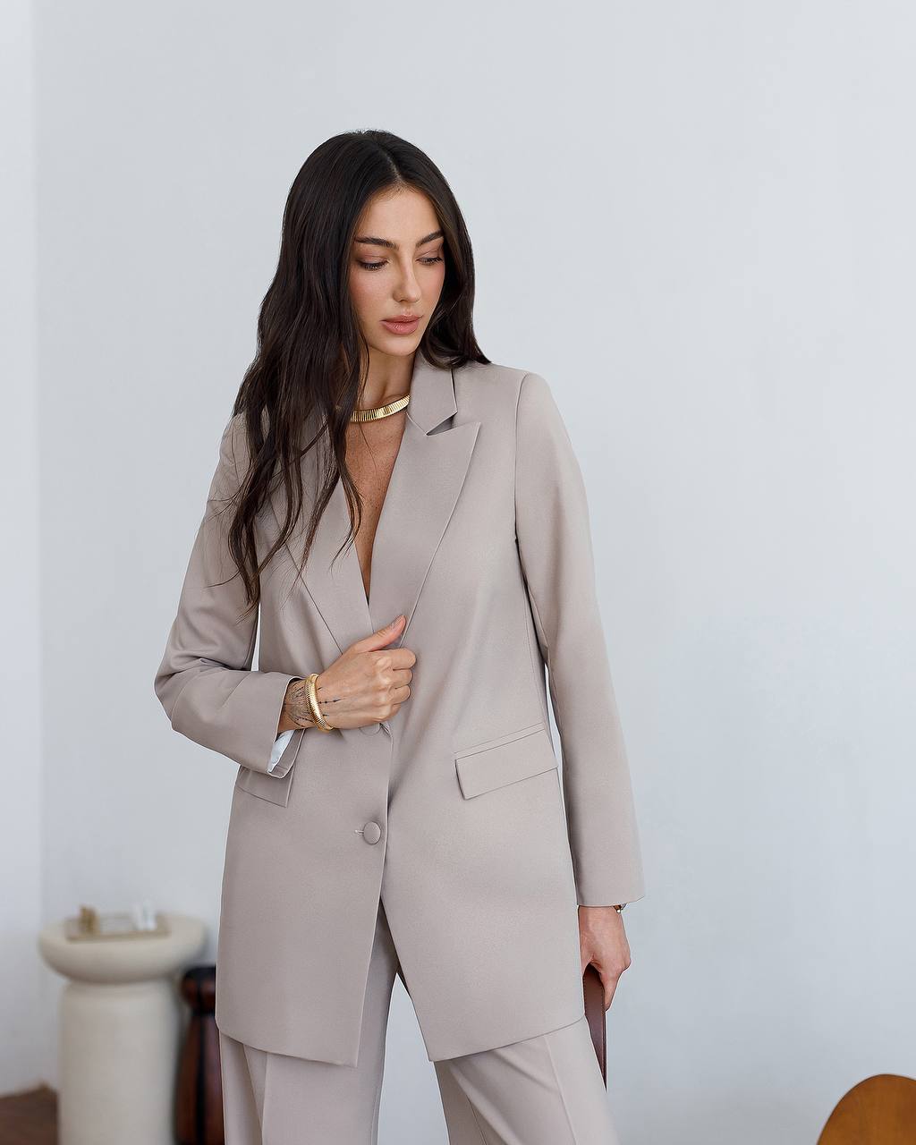 Zweiteiliger Hosenanzug|Eleganter Blazer+Hose mit weitem Bein 
