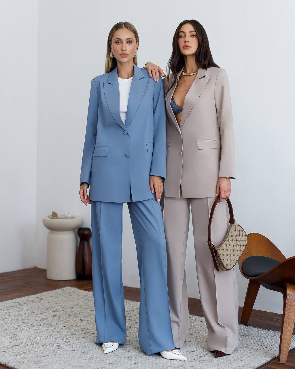 Zweiteiliger Hosenanzug|Eleganter Blazer+Hose mit weitem Bein 