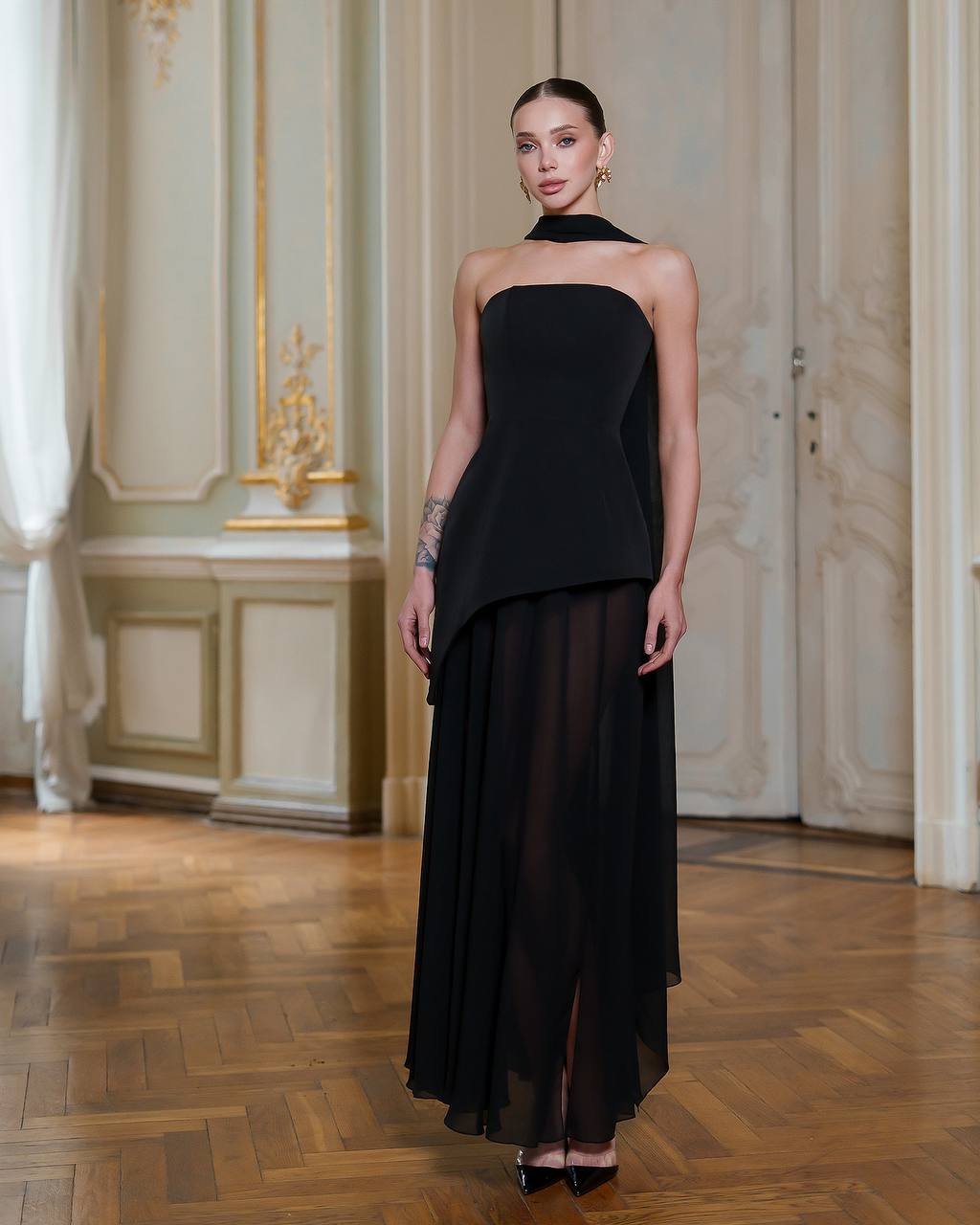 Corset Dress with Tulle Skirt and Scarf