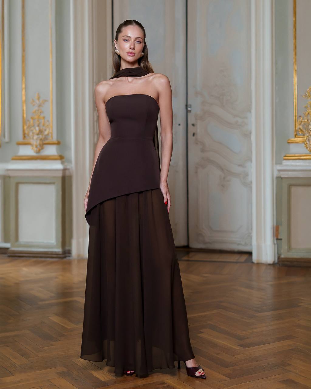 Corset Dress with Tulle Skirt and Scarf