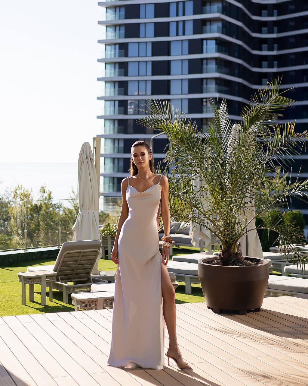 Silk Maxi Floor Length Dress with Ruffle Details
