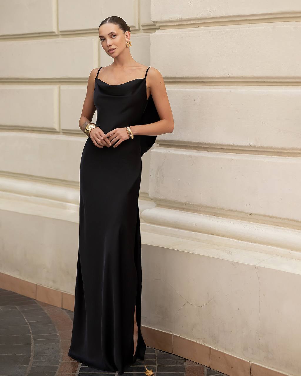 Silk Maxi Floor Length Dress with Ruffle Details