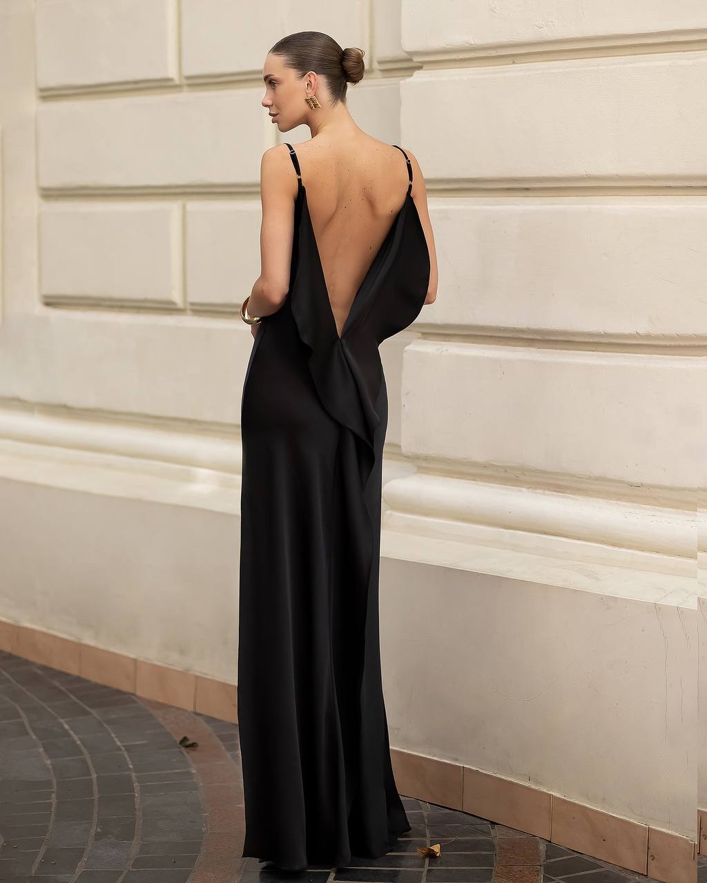 Silk Maxi Floor Length Dress with Ruffle Details