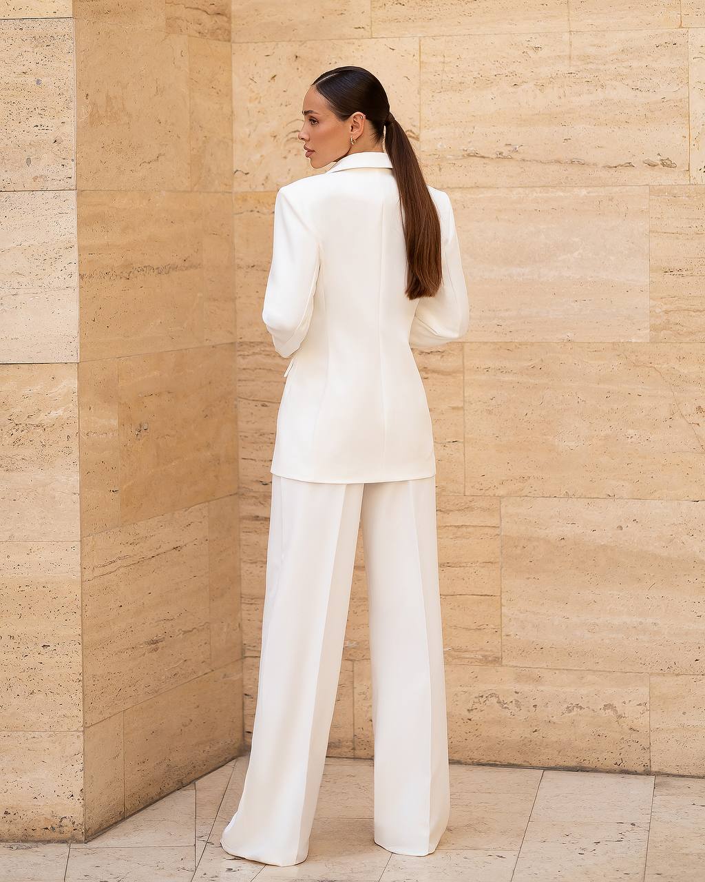 White Bridal Pantsuit with Belt