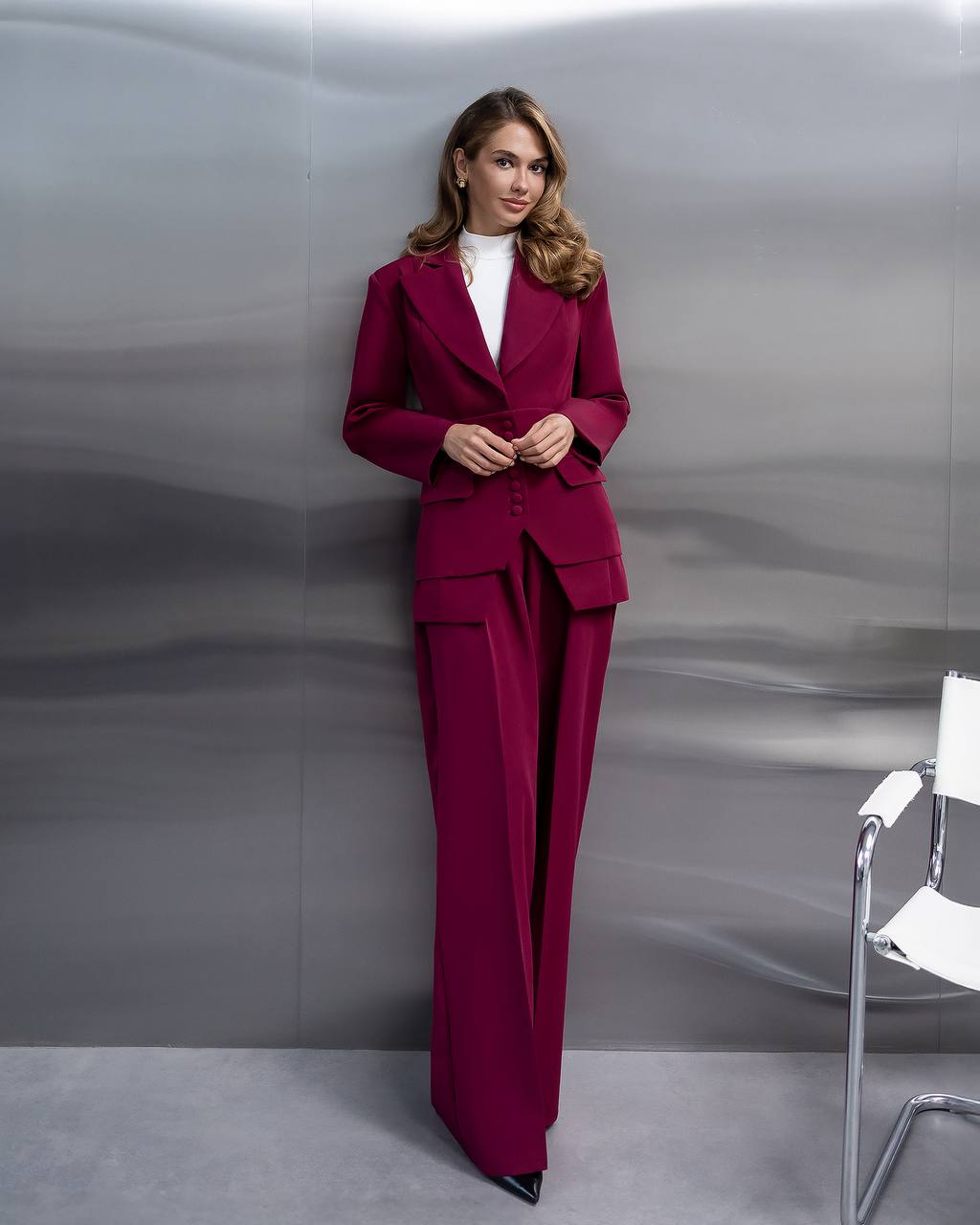 Women Suit Set | Blazer + Peplum and Wide Leg Pants