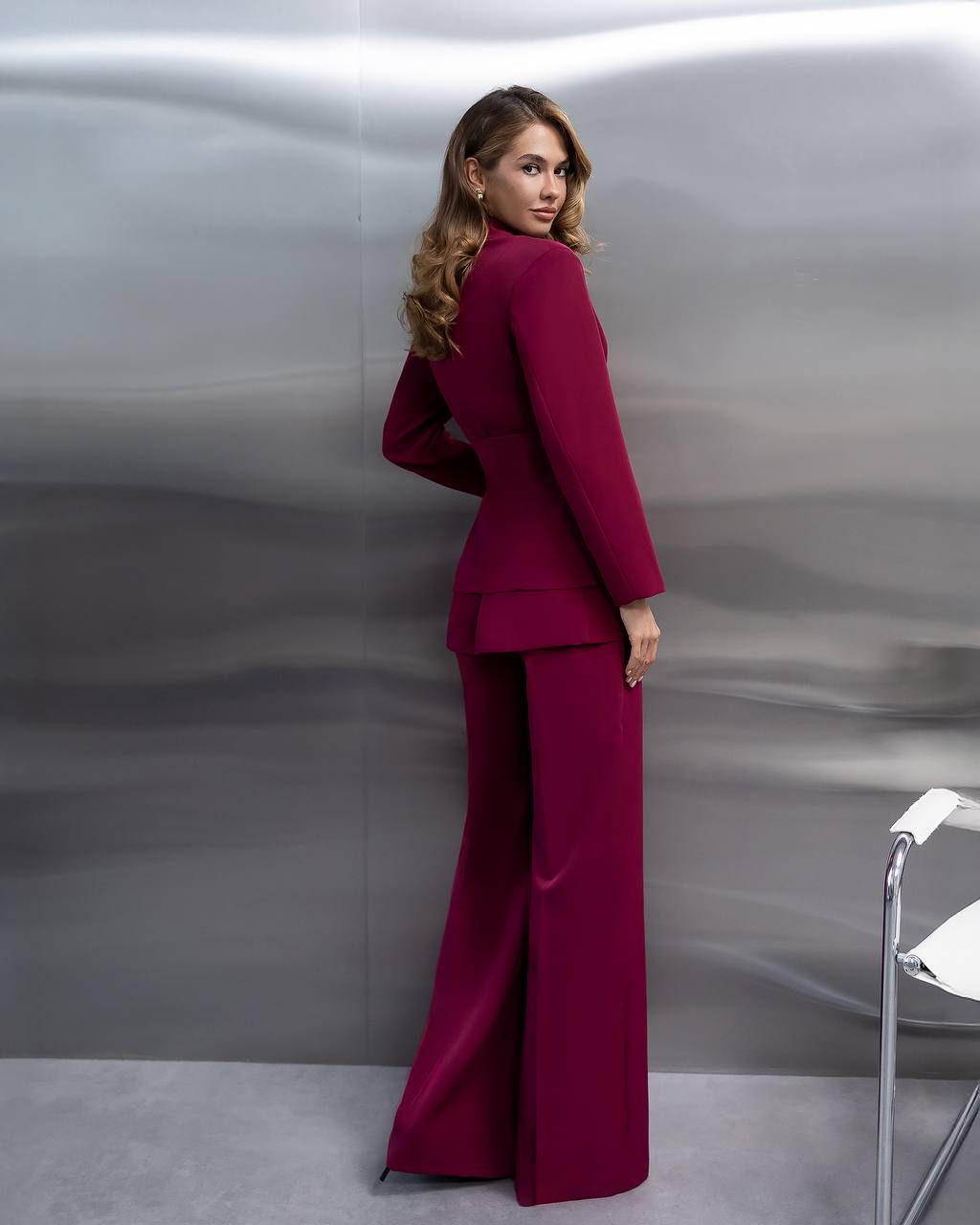 Women Suit Set | Blazer + Peplum and Wide Leg Pants