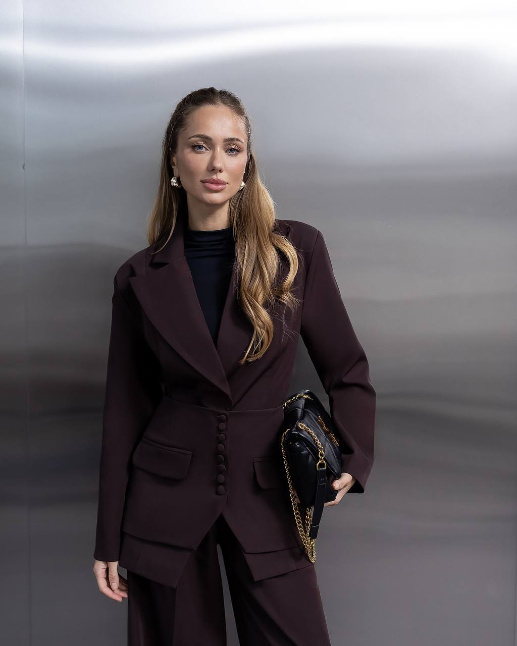 Women Suit Set | Blazer + Peplum and Wide Leg Pants