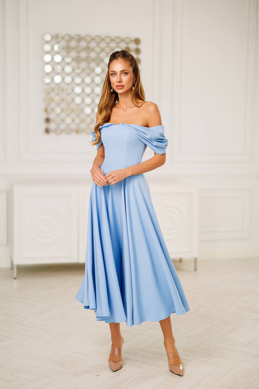 Off Shoulder Tea Length Dress
