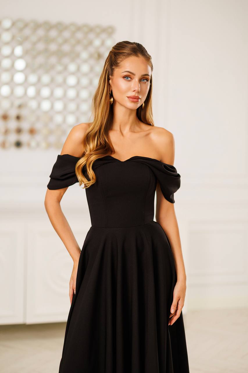 Off Shoulder Tea Length Dress