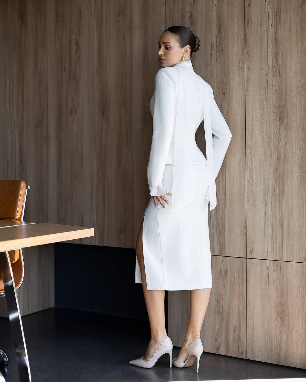 Elegant White Tweed Skirt Suit | Blazer + Midi Skirt