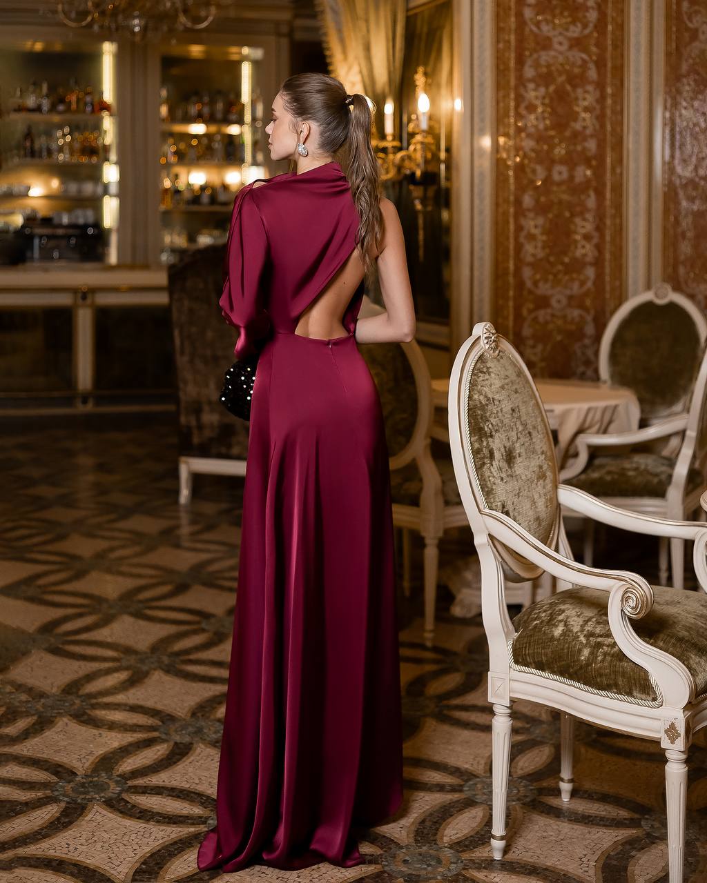 Red Wine Satin Bridesmaid Maxi  Dress