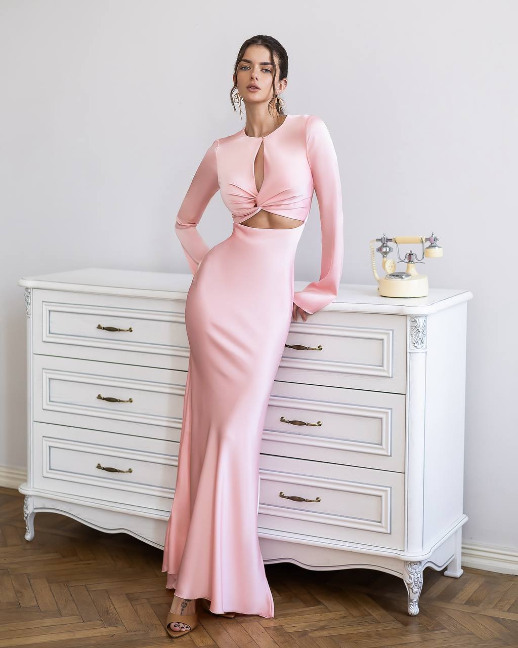 Lemon Long Sleeve Maxi Dress with Twist Front Cut Out