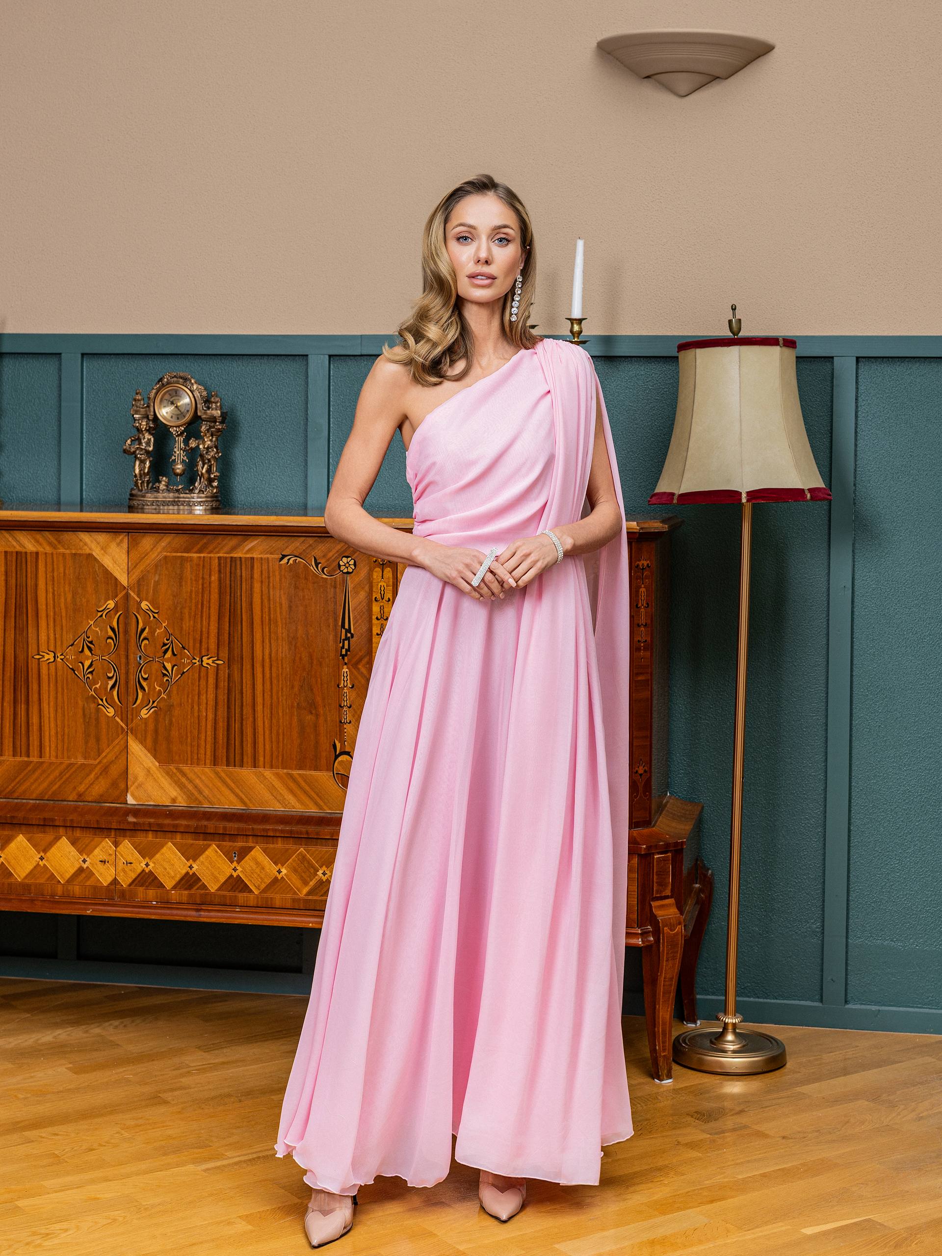 Soft Blue Chiffon Maxi Dress with Long Train