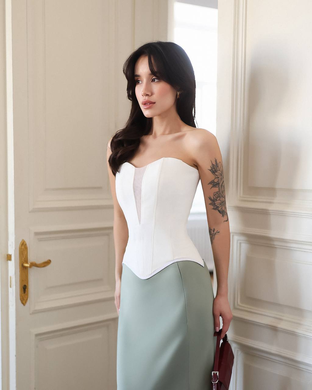 White Wedding Sleeveless Corset with Lace Insert