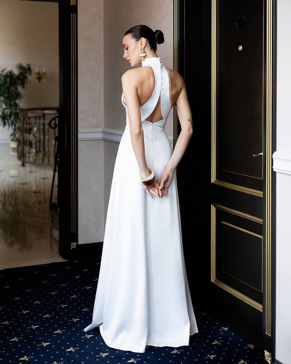 White Halter Maxi Wedding Dress with Keyhole Front Details