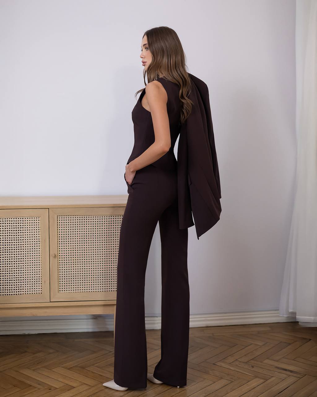 Chocolate Three Piece Suit - Tailored  Blazer+ Vest + Straight Pants