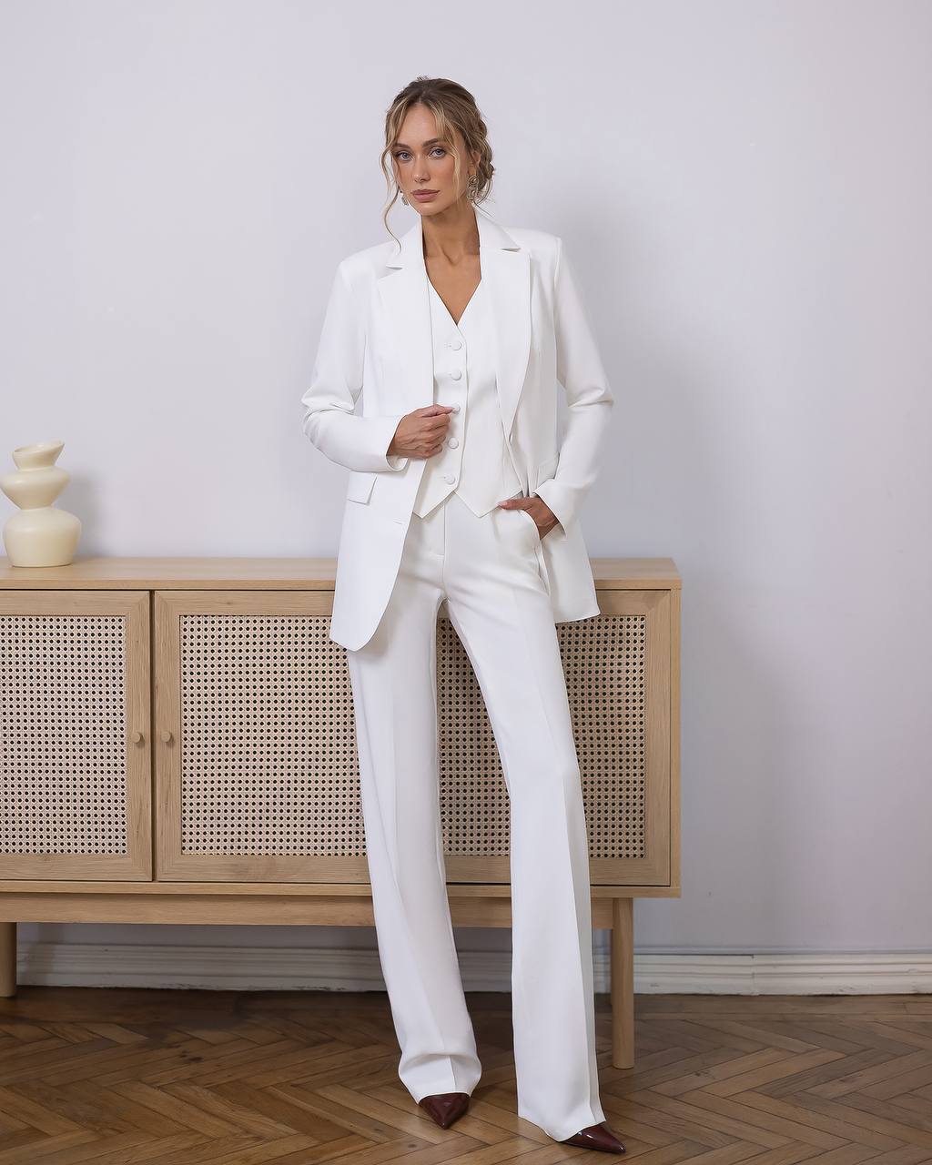 Chocolate Three Piece Suit - Tailored  Blazer+ Vest + Straight Pants