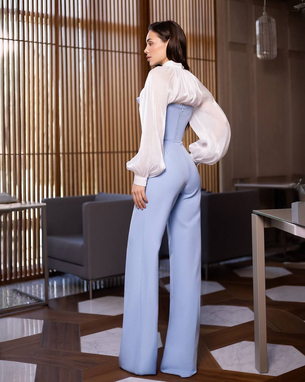 Olive Corset Sleeveless Jumpsuit with Wide Leg Pants