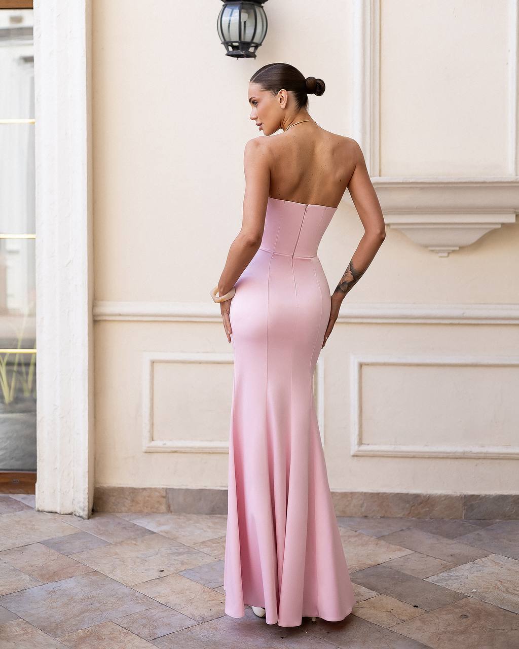 Elegant Pink Wedding Guest Corset Maxi Dress