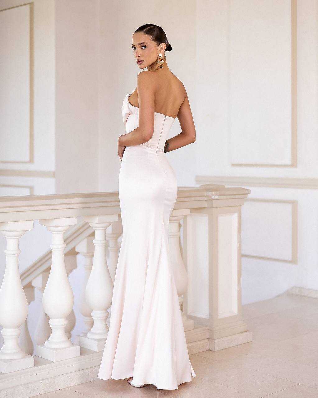White Wedding Satin Corset Mermaid Maxi Dress