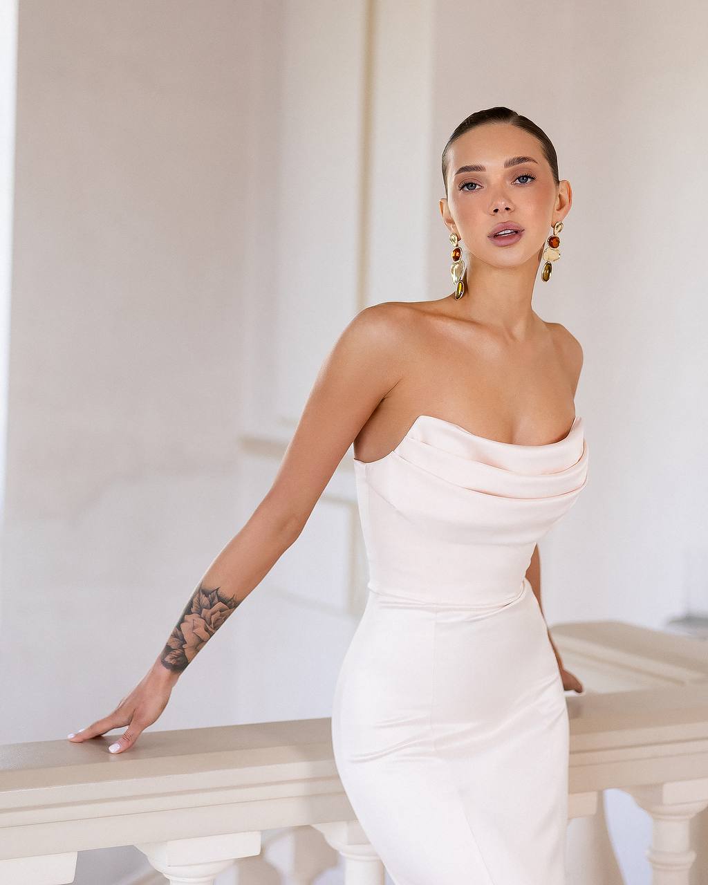White Wedding Satin Corset Mermaid Maxi Dress